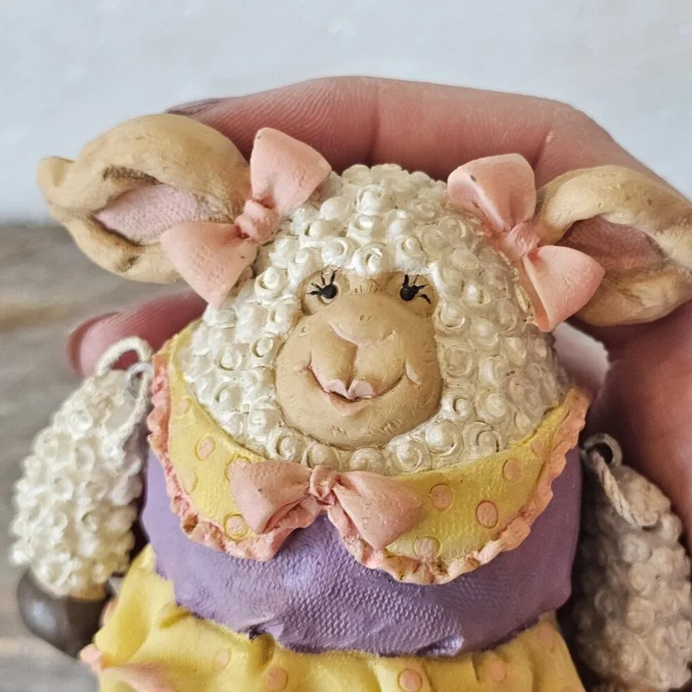 Vtg Anthropomorphic Sheep Girl Boy Shelf Sitters Figurines 2004 WMG Spring Decor